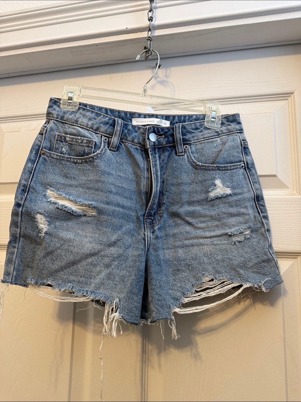 Altar'd State Light Blue Distressed Denim Shorts